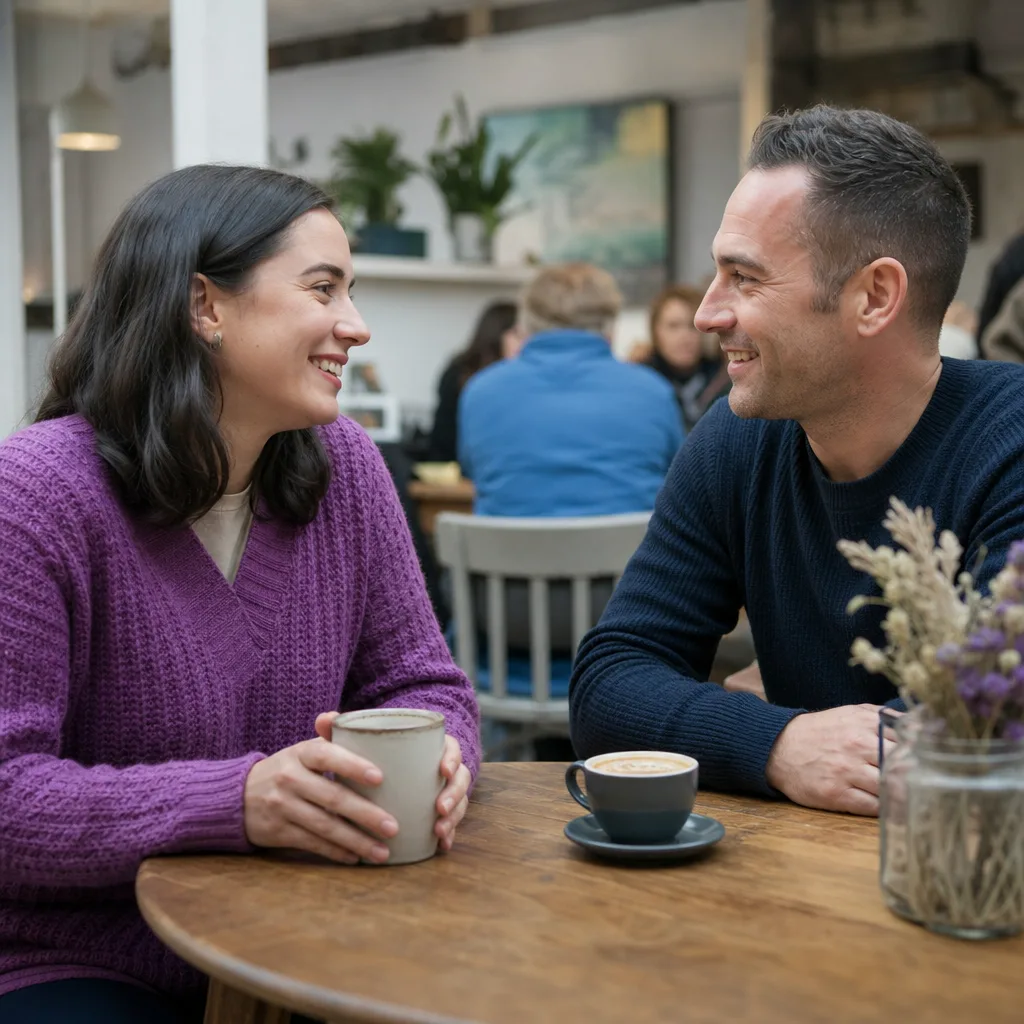 Two people walking beside the harbour in Caernarfon on a daytime first date